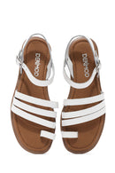 Women's White Ankle Strap Flip-Flop Leather Bodrum Sandals | Derimod Women's White Ankle Strap Flip-Flop Leather Bodrum Sandals | Derimod