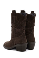 Women's Brown Suede Leather Cowboy Boots | Derimod Women's Brown Suede Leather Cowboy Boots | Derimod