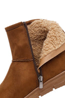 Women's Tan Zippered Suede Teddy Boot | Derimod Women's Tan Zippered Suede Teddy Boot | Derimod