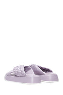 Women's Lilac Leather Braided Thick Soled Slippers | Derimod Women's Lilac Leather Braided Thick Soled Slippers | Derimod