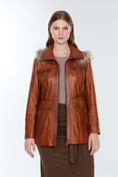 Rachel (Plus) Women's Camel Leather Coat | Derimod Rachel (Plus) Women's Camel Leather Coat | Derimod