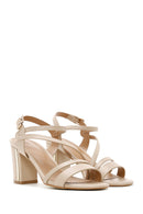 Women's Beige Ankle Strap Chunky Heel Sandals | Derimod Women's Beige Ankle Strap Chunky Heel Sandals | Derimod