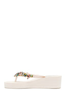 Women's White Toe Stoned Wedge Heel Jelly Slippers | Derimod Women's White Toe Stoned Wedge Heel Jelly Slippers | Derimod