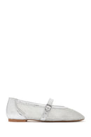 Women's Silver Mesh Strappy Ballerinas | Derimod Women's Silver Mesh Strappy Ballerinas | Derimod