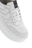 Woman White Laced Thick Sole Leather Sneakers | Derimod Woman White Laced Thick Sole Leather Sneakers | Derimod