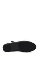Women's Black Stone Leather Ballet Flats | Derimod Women's Black Stone Leather Ballet Flats | Derimod