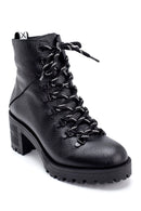 Women's Leather Lace Detailed Heeled Boots | Derimod Women's Leather Lace Detailed Heeled Boots | Derimod