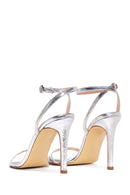 Women's Silver Metallic Leather Heeled Sandals | Derimod Women's Silver Metallic Leather Heeled Sandals | Derimod