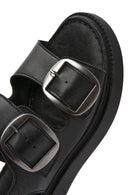 Women's Black Thick Soled Leather Comfort Sandals | Derimod Women's Black Thick Soled Leather Comfort Sandals | Derimod