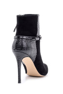 Women's Snakeskin Detailed Heeled Leather Boots | Derimod Women's Snakeskin Detailed Heeled Leather Boots | Derimod