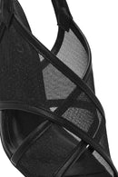Women's Black Fabric Sandals with Thick Heels and Ankle Buckle | Derimod Women's Black Fabric Sandals with Thick Heels and Ankle Buckle | Derimod