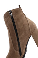 Women's Brown Suede Leather Heeled Boots | Derimod Women's Brown Suede Leather Heeled Boots | Derimod