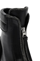 Women's Black Zippered Stoned Leather Combat Boots | Derimod Women's Black Zippered Stoned Leather Combat Boots | Derimod