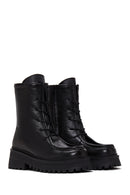 Women's Black Leather Zippered Flat Boots | Derimod Women's Black Leather Zippered Flat Boots | Derimod
