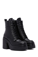 Women's Black Leather Zippered Platform Heeled Boots | Derimod Women's Black Leather Zippered Platform Heeled Boots | Derimod