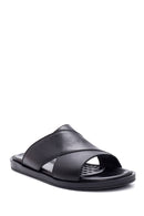 Men's Black Leather Slippers | Derimod Men's Black Leather Slippers | Derimod