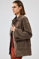 Jennifer Women's Mink Suede Leather Jacket | Derimod Jennifer Women's Mink Suede Leather Jacket | Derimod