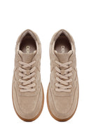 Woman Camel Laced Suede Leather Sneakers | Derimod Woman Camel Laced Suede Leather Sneakers | Derimod