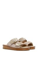 Woman Beige Buckled Suede Comfort Slipper | Derimod Woman Beige Buckled Suede Comfort Slipper | Derimod