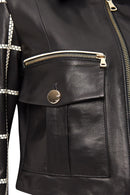 Capri Women's Black Short Leather Jacket | Derimod Capri Women's Black Short Leather Jacket | Derimod