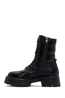 Women's Black Zipper Metallic Leather Combat Boots | Derimod Women's Black Zipper Metallic Leather Combat Boots | Derimod
