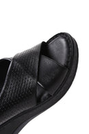 Kadın Siyah Deri Dolgu Topuk Comfort Sandalet | Derimod Kadın Siyah Deri Dolgu Topuk Comfort Sandalet | Derimod