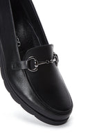 Women's Black Wedge Heel Leather Loafer | Derimod Women's Black Wedge Heel Leather Loafer | Derimod