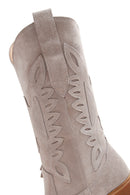 Women's Gray Suede Leather Heeled Cowboy Boots | Derimod Women's Gray Suede Leather Heeled Cowboy Boots | Derimod