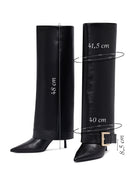 Women's Black Buckled Thin Heeled Leather Boot | Derimod Women's Black Buckled Thin Heeled Leather Boot | Derimod