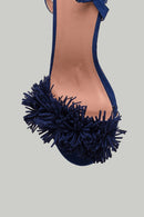 Blue Women's Heeled Sandals with Ankle Strap and Tassels | Derimod Blue Women's Heeled Sandals with Ankle Strap and Tassels | Derimod