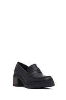 Women's Black Thick Heeled Leather Masculine Loafer | Derimod Women's Black Thick Heeled Leather Masculine Loafer | Derimod