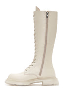 Women's Cream Leather Lace Up Boots | Derimod Women's Cream Leather Lace Up Boots | Derimod