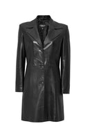 Christina Women's Black Fur Long Leather Coat | Derimod Christina Women's Black Fur Long Leather Coat | Derimod