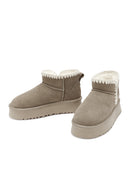 Women's Mink Fur Detailed Thick-Soled Suede Leather Boots | Derimod Women's Mink Fur Detailed Thick-Soled Suede Leather Boots | Derimod