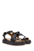 Women's Black Ankle Strap Thick-Sole Leather Sandals | Derimod Women's Black Ankle Strap Thick-Sole Leather Sandals | Derimod