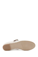 Women's White Buckled Leather Ballerinas | Derimod Women's White Buckled Leather Ballerinas | Derimod