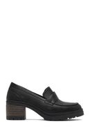 Women's Black Thick Heeled Leather Masculine Loafer | Derimod Women's Black Thick Heeled Leather Masculine Loafer | Derimod