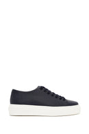 Men's Navy Blue Lace-up Thick-Sole Leather Sneaker | Derimod Men's Navy Blue Lace-up Thick-Sole Leather Sneaker | Derimod