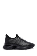 Men's Black Lace-Up Thick-Soled Leather Casual Sneakers | Derimod Men's Black Lace-Up Thick-Soled Leather Casual Sneakers | Derimod