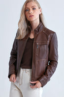 Zoey Women's Leather Jacket | Derimod Zoey Women's Leather Jacket | Derimod