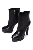 Women's Black Zippered High Heel Leather Boots | Derimod Women's Black Zippered High Heel Leather Boots | Derimod