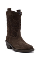 Women's Brown Suede Leather Cowboy Boots | Derimod Women's Brown Suede Leather Cowboy Boots | Derimod