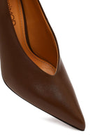 Women's Brown Thin Heeled Leather Stiletto | Derimod Women's Brown Thin Heeled Leather Stiletto | Derimod