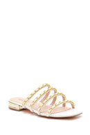 Women's White Chain Detailed Flat Slippers | Derimod Women's White Chain Detailed Flat Slippers | Derimod