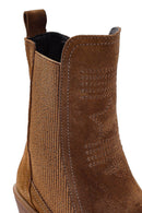 Women's Mink Thick Heel Suede Leather Cowboy Boots | Derimod Women's Mink Thick Heel Suede Leather Cowboy Boots | Derimod