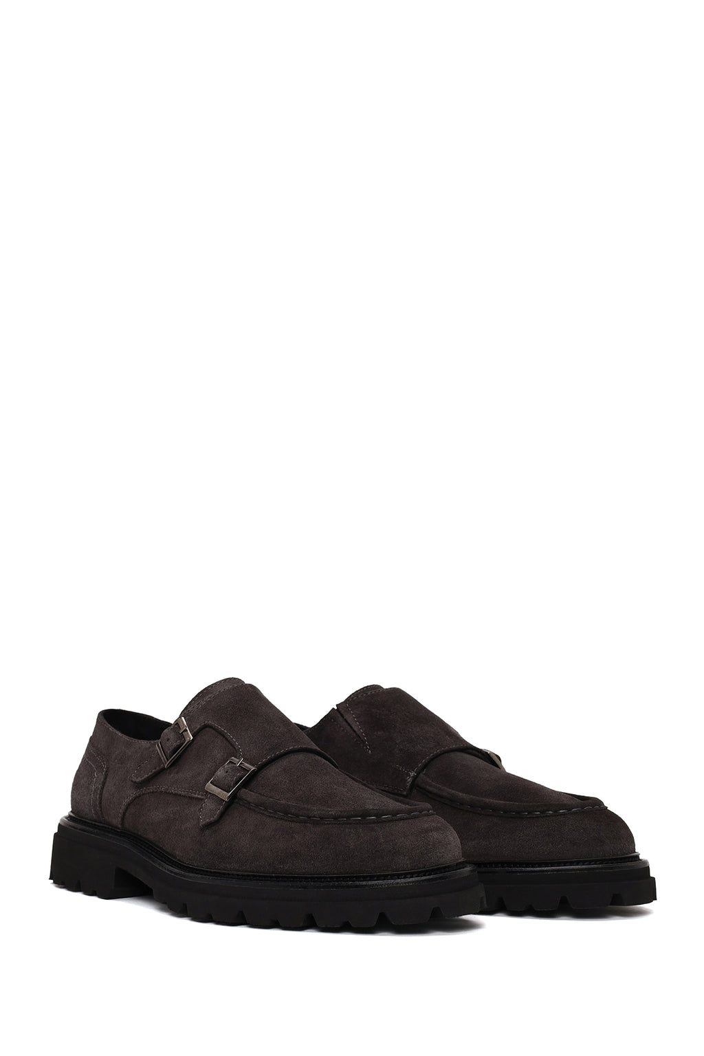 Erkek Fume Çift Tokalı Kalın Tabanlı Süet Deri Casual Ayakkabı