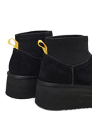 Women's Black Thick-Soled Suede Leather Teddy Boot | Derimod Women's Black Thick-Soled Suede Leather Teddy Boot | Derimod