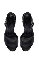 Women's Black Metallic Ankle Buckle Chunky Heel Sandals | Derimod Women's Black Metallic Ankle Buckle Chunky Heel Sandals | Derimod