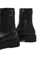 Women's Black Zippered Thick-Soled Leather Boot | Derimod Women's Black Zippered Thick-Soled Leather Boot | Derimod
