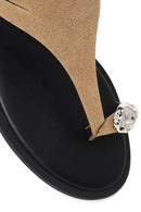 Woman Beige Buckled Toe-Post Suede Sandal | Derimod Woman Beige Buckled Toe-Post Suede Sandal | Derimod